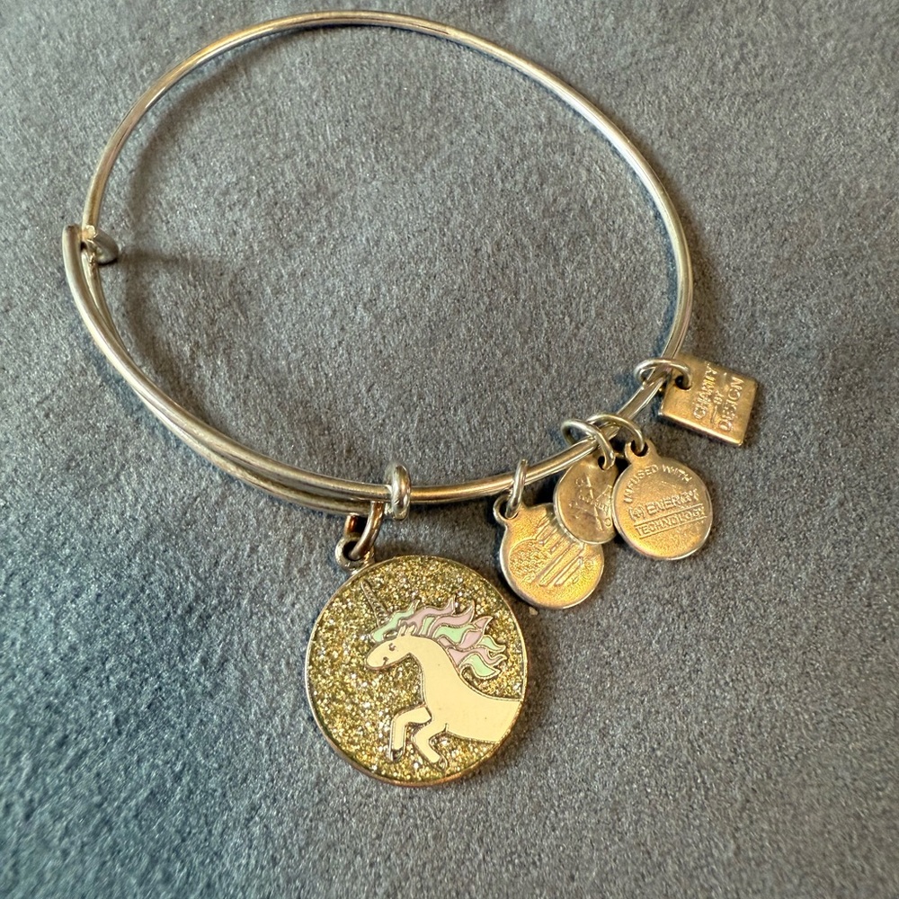 Alex and Ani Silver Bangle Bracelet with Unicorn Charm